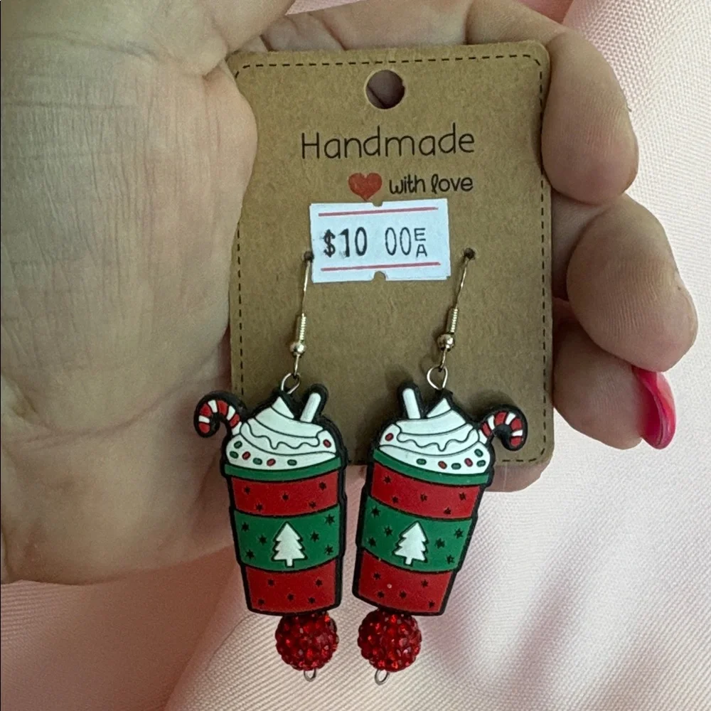 Handmade Festive Latte Christmas Cup Earrings - - Picture 11 of 13
